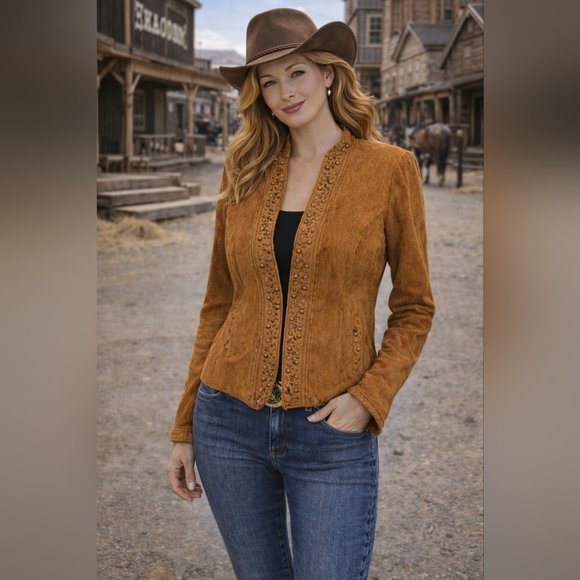 Pamela McCoy Jackets & Blazers - Pamela McCoy  Cognac Genuine Suede Leather  Jacket Size M